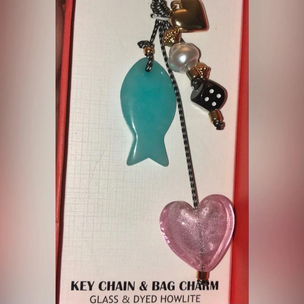 PIPER K Sea Ocean Life Love Glass & Howlite Multiple Charm Bag Keychain NEW NWT
